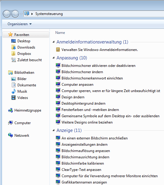 Überblick Systemsteuerung Windows 7 Windows Vista